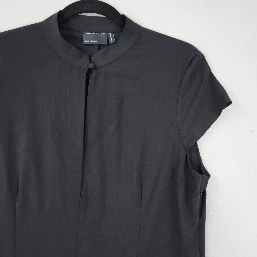 ASOS Dress Womens 10 Black Design A Line Keyhole Front Midi Tea High Neck NEW - Picture 2 of 15